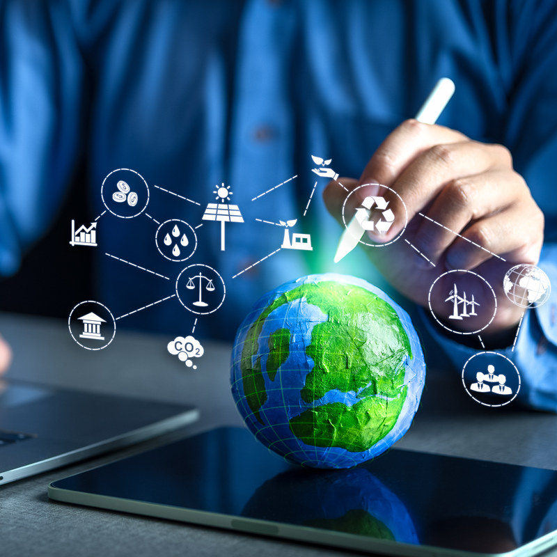 Sustainability and ESG concepts with globe and green technology icons
